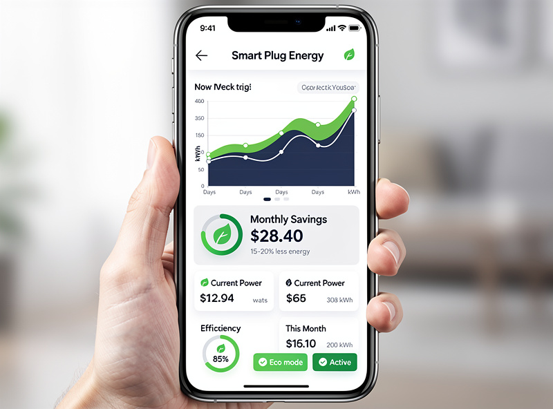 Smart plug energy monitoring showing electricity usage and cost savings data