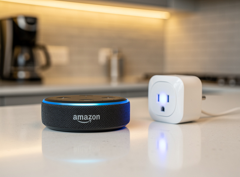 Amazon Echo Dot with smart plug showing Alexa voice control setup
