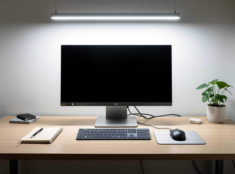 Home office with cool 5000K smart bulb for focused task lighting