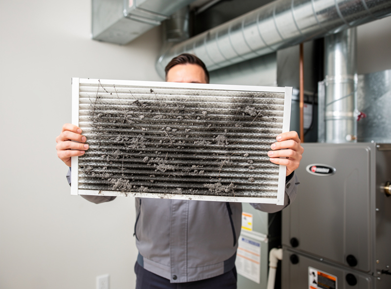 HVAC air filter being checked for dirt buildup as part of home energy audit