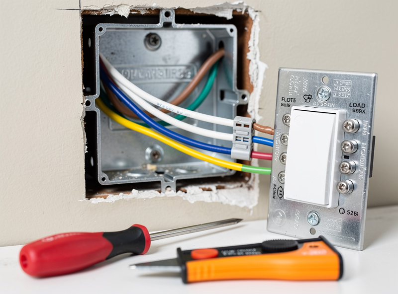 Open junction box showing wires ready for smart dimmer switch installation