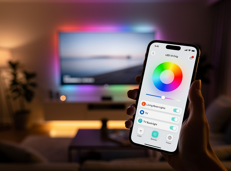 Smartphone app controlling TV backlight color and brightness