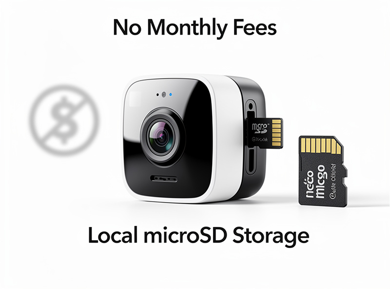 Security camera with local storage options eliminating monthly subscription fees