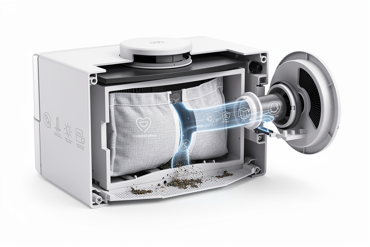 Self-emptying robot vacuum base internal dust transfer channel and sealed connection port