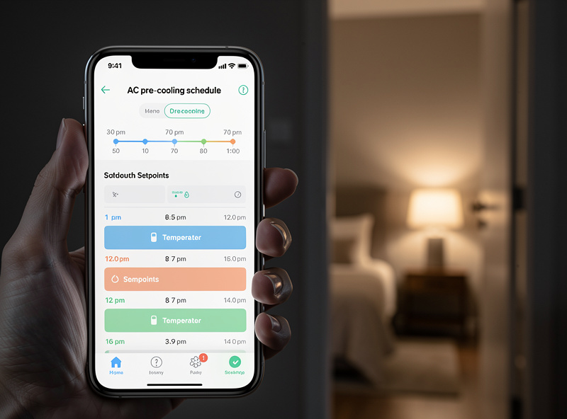 Smart AC app showing pre-cooling schedule
