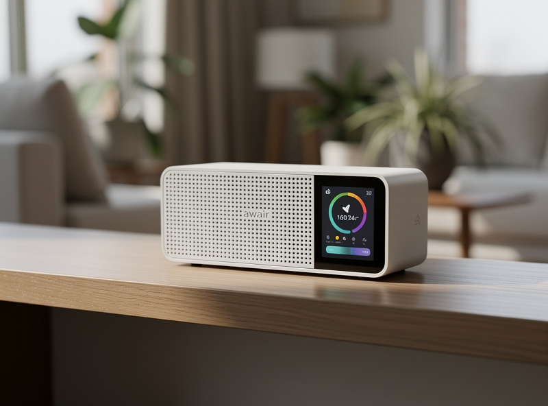 Awair Element smart air quality monitor showing LED display