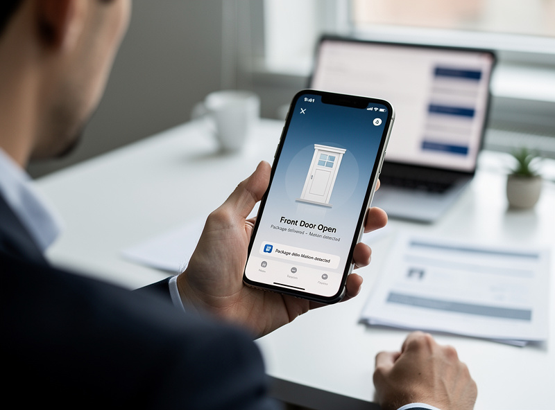 Smartphone showing door open notification alert
