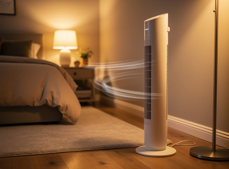 Smart tower fan in bedroom
