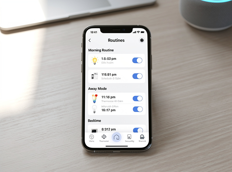 Smartphone showing automation routines and scheduled tasks for smart home devices