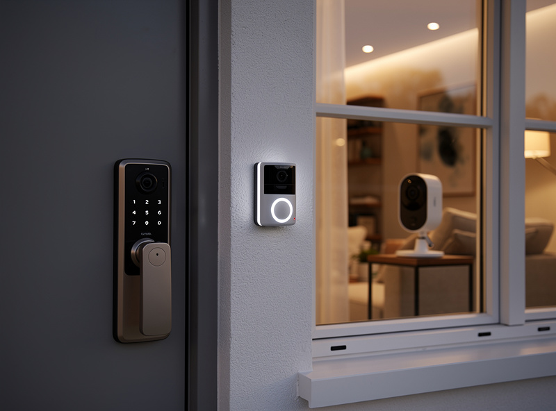 Smart home security devices including doorbell camera, smart lock and indoor security camera
