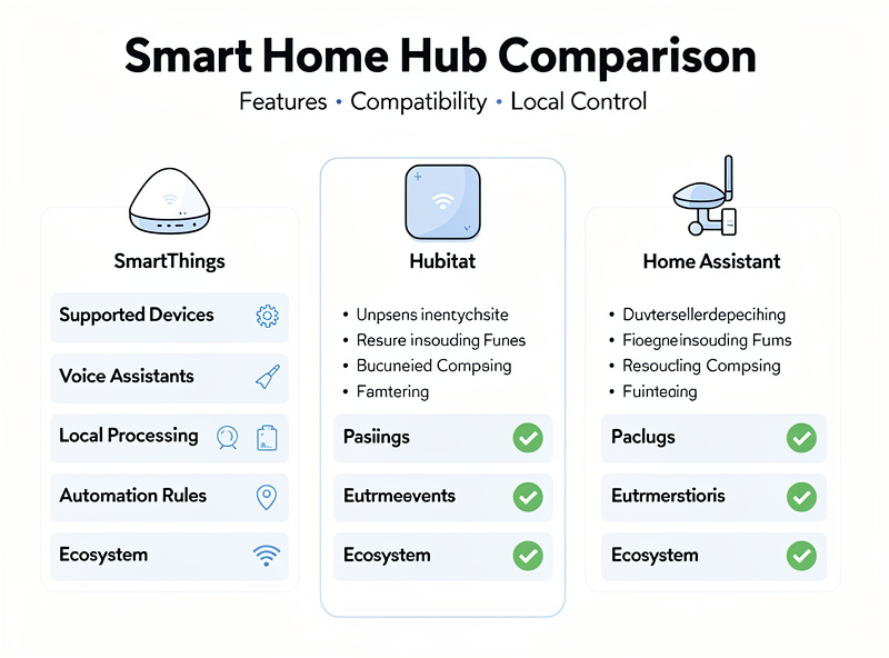 Smart home hub comparison showing different hub options and protocols