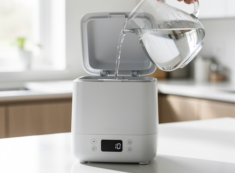 Top-fill smart humidifier being filled