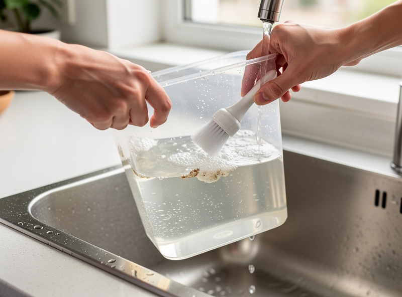 Cleaning humidifier tank with vinegar and brush