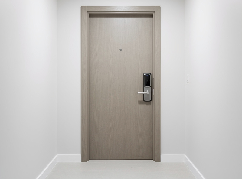Adhesive-mounted smart lock installed on apartment door without drilling