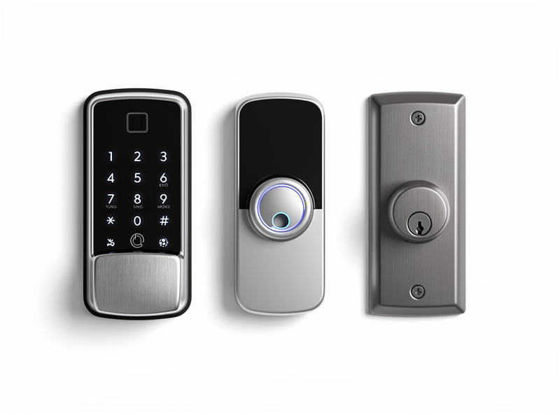 Variety of smart lock types compared including keypad, fingerprint, and traditional deadbolt