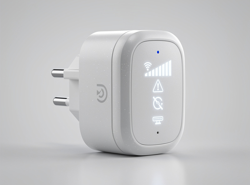 Smart plug with WiFi signal strength indicators showing connection troubleshooting
