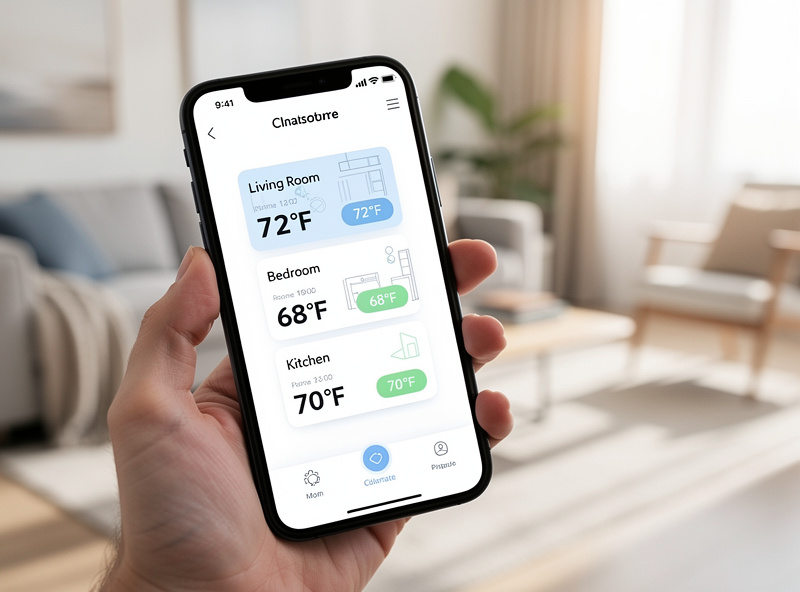 Smartphone app showing multi-zone temperature monitoring