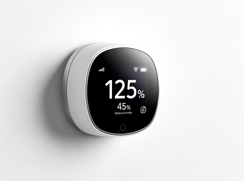 Smart thermostat displaying humidity percentage reading