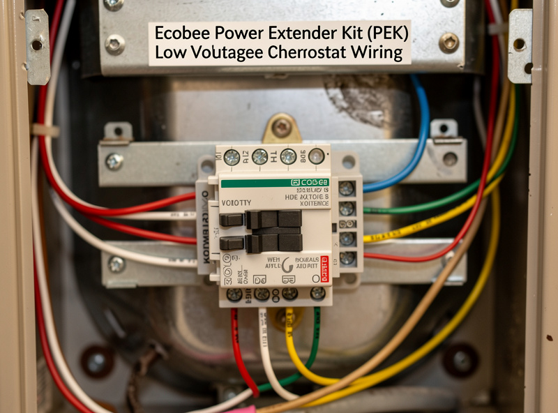 Ecobee Power Extender Kit installed at furnace control board