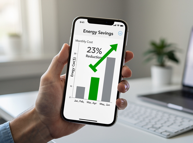 Smart thermostat energy savings chart showing monthly cost reduction