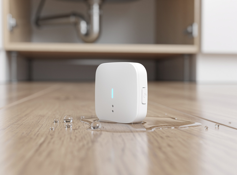Water leak detector sensor placed under kitchen sink