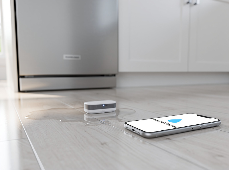 Smart dishwasher with leak detection sensor and notification on phone