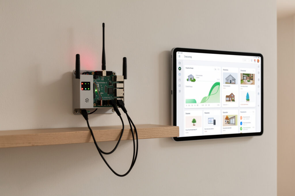 Raspberry Pi running Home Assistant with an SSD and Zigbee coordinator