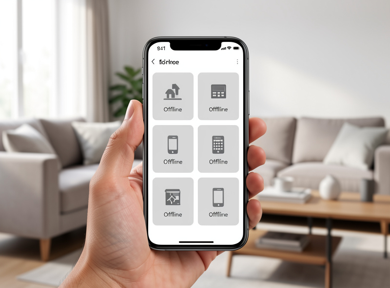 A smart home app dashboard showing several devices marked offline in one area of the house