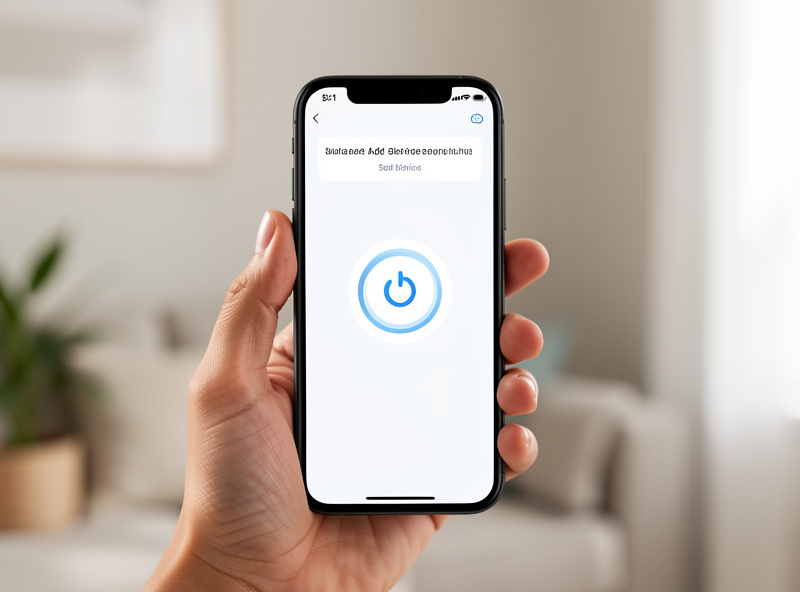 A smartphone showing a smart home pairing screen with a spinning add-device indicator