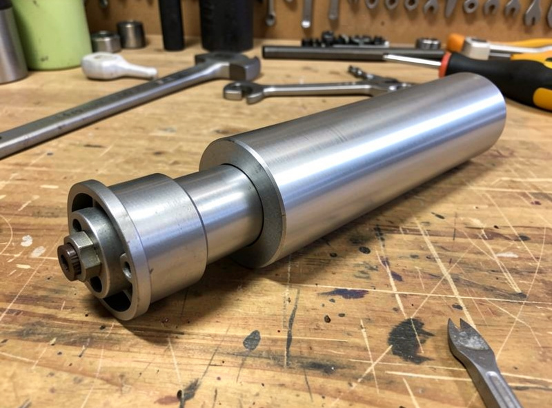 A tubular shade motor partially inserted into a roller tube on a workbench
