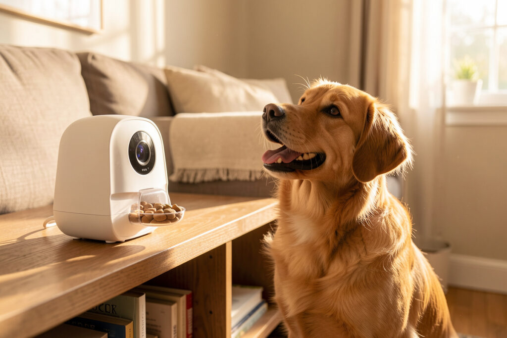 Pet camera with treat dispenser