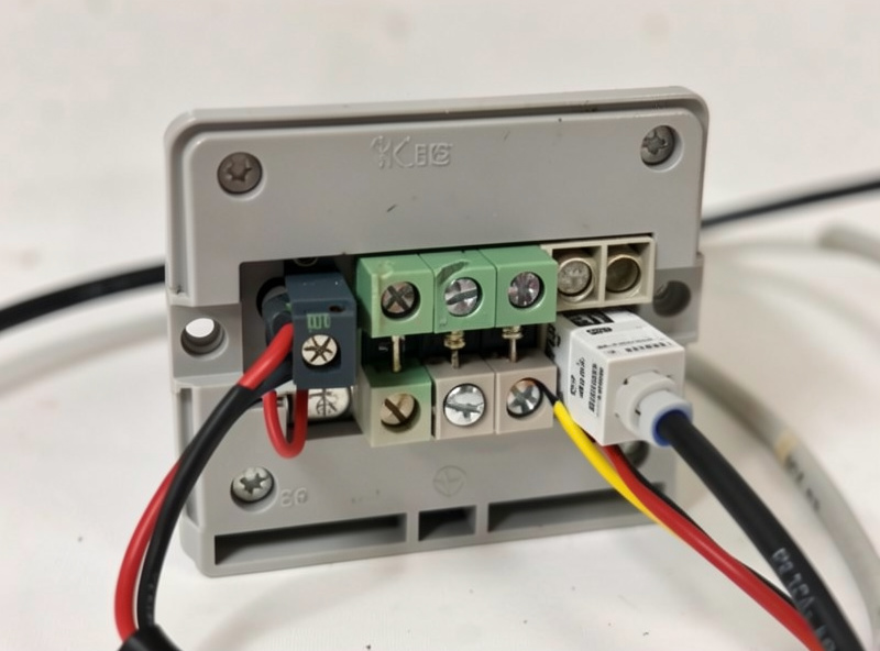 Driveway sliding gate with a control box and a small smart relay wired to the pushbutton terminals