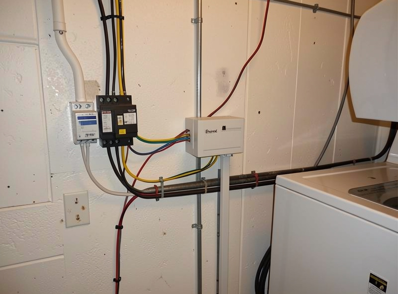 In-wall relay and contactor wiring for a high-draw appliance circuit in a utility room