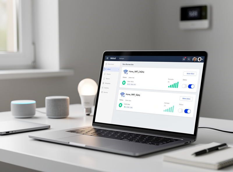 Router admin screen showing separate 2.4 GHz and 5 GHz network bands for smart home devices