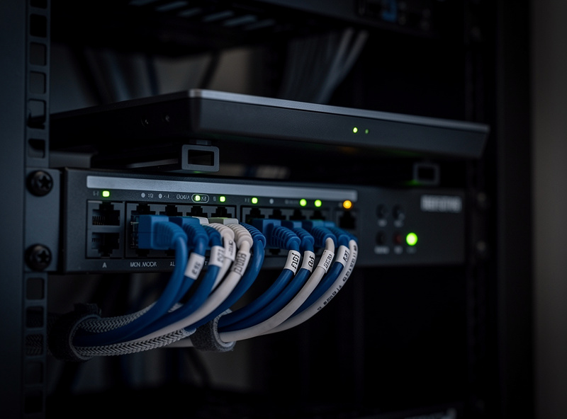 Network rack with managed switch and access point segmenting IoT devices onto a separate VLAN