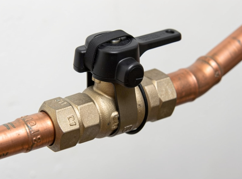 Clamp-on smart actuator mounted over a manual quarter-turn water valve on a copper pipe