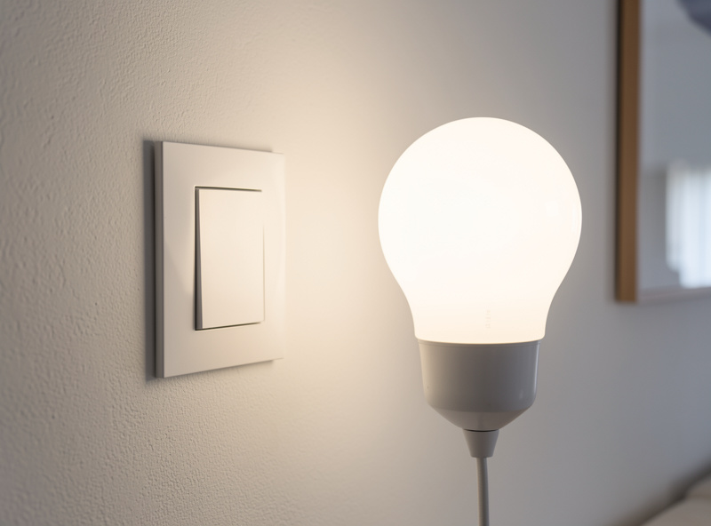 A Zigbee wall switch and a smart bulb with an arrow suggesting a direct link between them