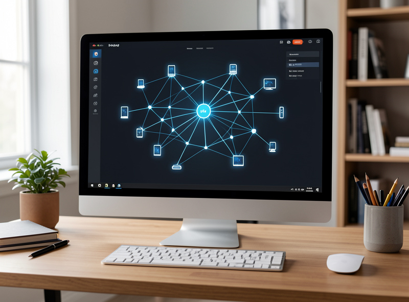 Zigbee2MQTT network map on a screen showing a coordinator, several mains-powered routers, and battery end devices as connected nodes