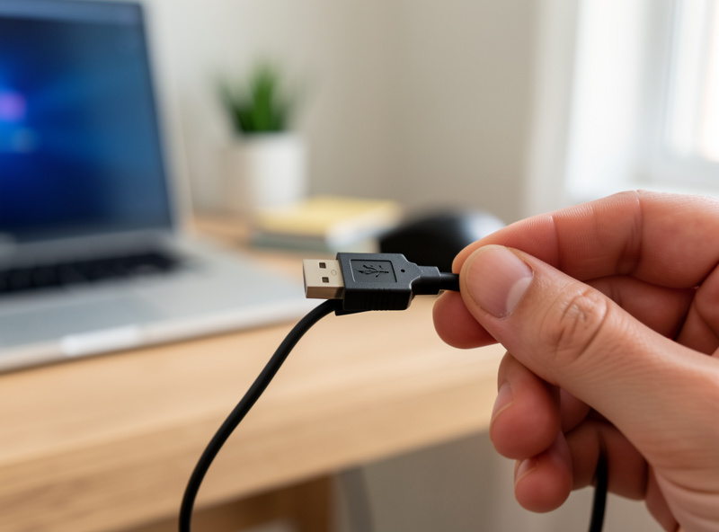 Close-up of a Zigbee coordinator stick being plugged into a USB extension cable, decision concept