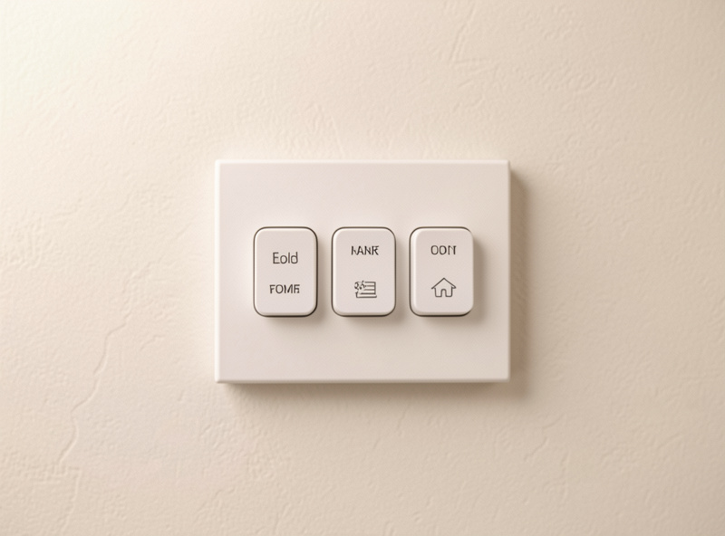 A small set of clearly labeled scene buttons on a Home Assistant dashboard