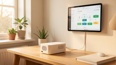 Local-first Home Assistant smart home control center with a mini-PC hub and automations dashboard