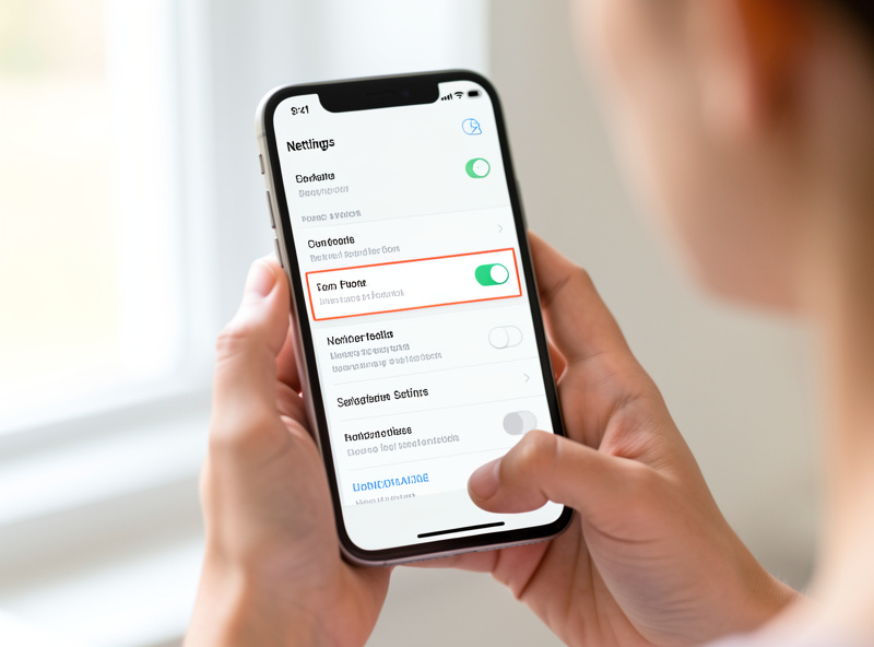 A hand holding a phone showing a notification settings screen with a highlighted toggle