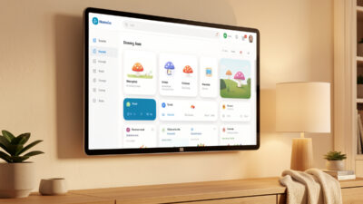 Clean Mushroom-style Home Assistant dashboard on a wall tablet