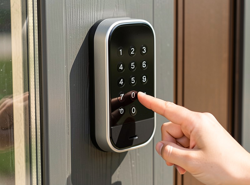 Smart lock with numeric keypad showing PIN code entry for keyless access